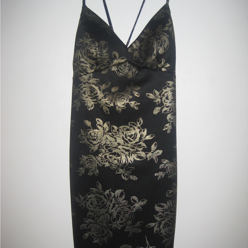 Black & Gold Floral Slip Dress